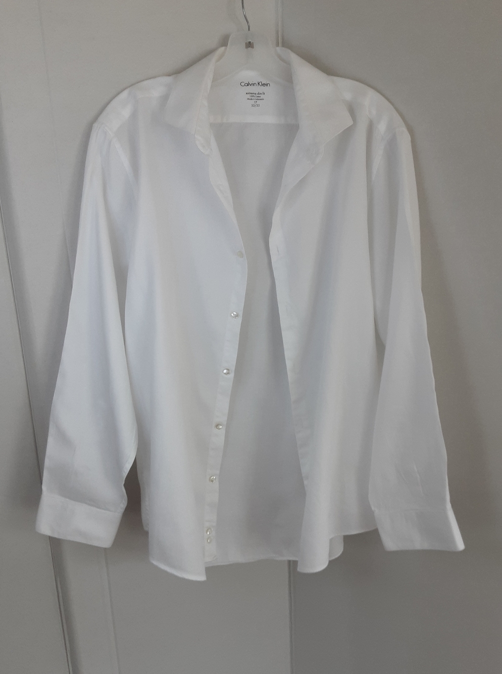 CALVIN KLEIN White Extreme Slim Fit Textured Dress Shirt Sz 17 32/33